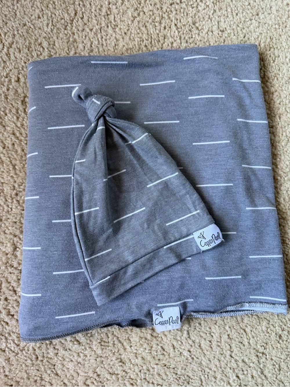 Copper Pearl matching swaddle and hat set